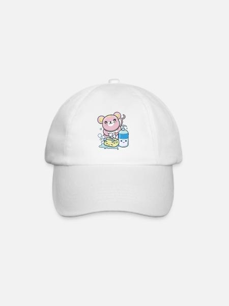 Kawaii Mouse - Maus Hände waschen - Baseballkappe - Weiß/Weiß