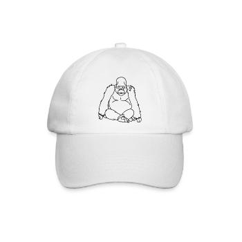 sitzender Gorilla / Menschenaffe als Umriss - Baseballkappe - Weiß/Weiß - Vorne