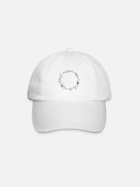 Personalisierbar Flower Power Boho Kranz - Baseballkappe - Weiß/Weiß