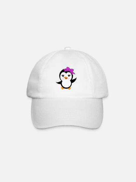 Pinguin mit Lila Schleife - Baseballkappe - Weiß/Weiß