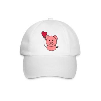 Schweinchen mit Herzballon - Baseballkappe - Weiß/Weiß - Vorne