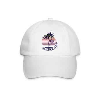 Sunset Party Crew - Sommer, Sonne, Palmen - Baseballkappe - Weiß/Weiß - Vorne