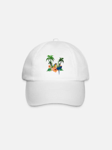 Tropisches Design mit Palmen und Papagei. - Baseballkappe - Weiß/Weiß