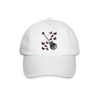 E- Gitarre Totenschädel Schmetterling Dark Musik - Baseballkappe - Weiß/Weiß - Vorne