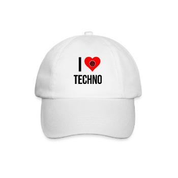 I Love Techno – Herzschlag mit Bass - Baseballkappe - Weiß/Weiß - Vorne