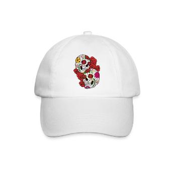 Sugar Skull Totenschädel Totenkopf Calavera Rose - Baseballkappe - Weiß/Weiß - Vorne