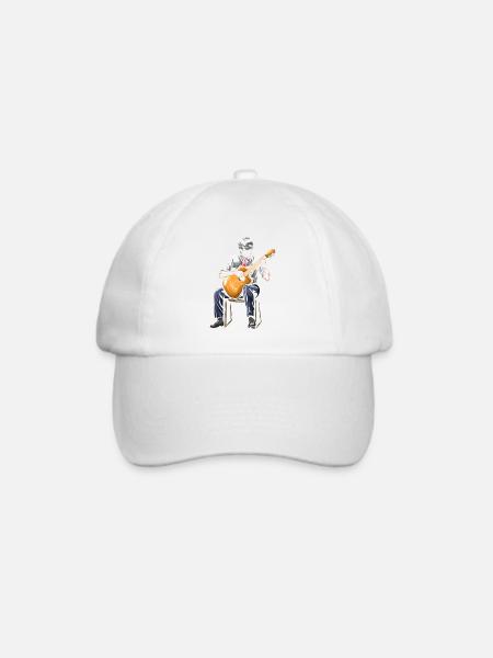 Mann spielt im sitzen Gitarre mit einem Hut - Baseballkappe - Weiß/Weiß