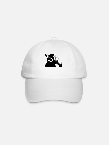 Schimpanse mit Kopfhörern der Musik hört - Baseballkappe - Weiß/Weiß