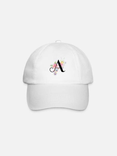 Monogramm Buchstabe A mit Pastellblüten - Baseballkappe - Weiß/Weiß