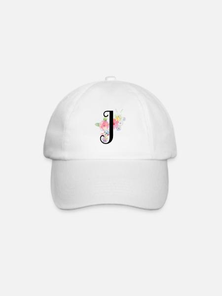 MonogrammBuchstabe J mit Pastellblüten - Baseballkappe - Weiß/Weiß