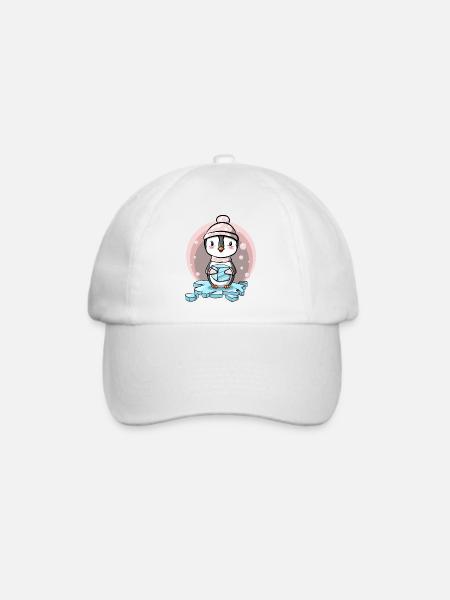 Pinguin Mädchen mit Mütze und Eiswürfel - Baseballkappe - Weiß/Weiß
