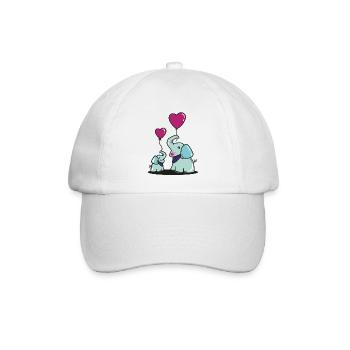 Elefant, Babyelefant, Herz Luftballon - Baseballkappe - Weiß/Weiß - Vorne