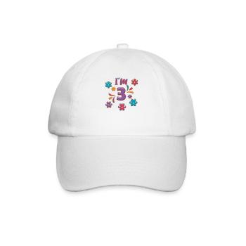 3 Jahre alt 3 Geburtstag Geschenk "I'm 3" - Baseballkappe - Weiß/Weiß - Vorne