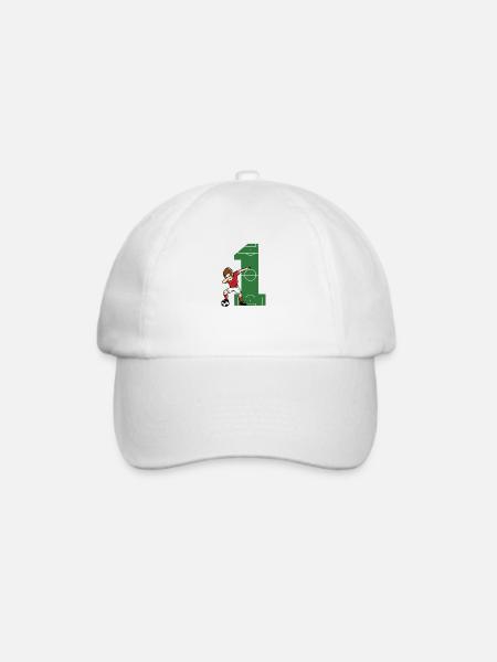 Nr. 1 Fußball 1. Geburstag 1 Jahr Rückennummer - Baseballkappe - Weiß/Weiß