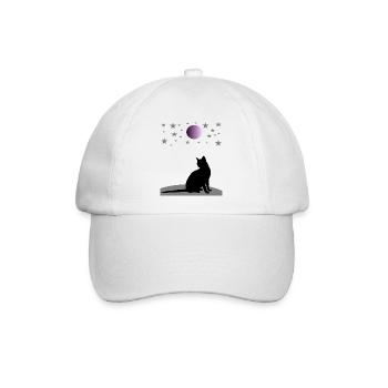 Sternenhimmel mit Mond und Katze - Baseballkappe - Weiß/Weiß - Vorne