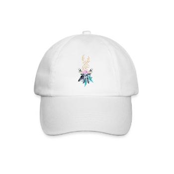Goldener Hirsch mit Federn Blumen Geschenk Frauen - Baseballkappe - Weiß/Weiß - Vorne