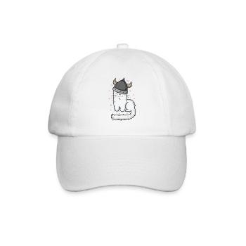 Katze mit Wikinger Helm und Krallen - Baseballkappe - Weiß/Weiß - Vorne