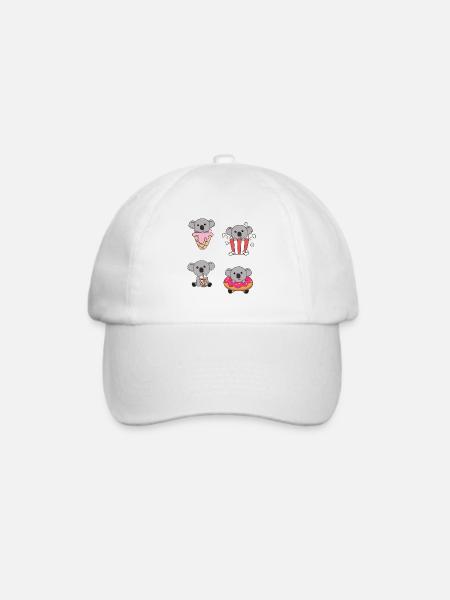 Koala mit Süßigkeiten Kawaii Koalas mit Essen - Baseballkappe - Weiß/Weiß