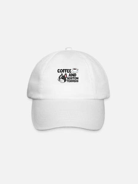 Kaffee und Boston Terrier Lustiger Boston Terrier - Baseballkappe - Weiß/Weiß