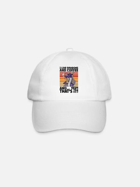 Ich mag Drachen und Kaffee - Drachen Illustration - Baseballkappe - Weiß/Weiß