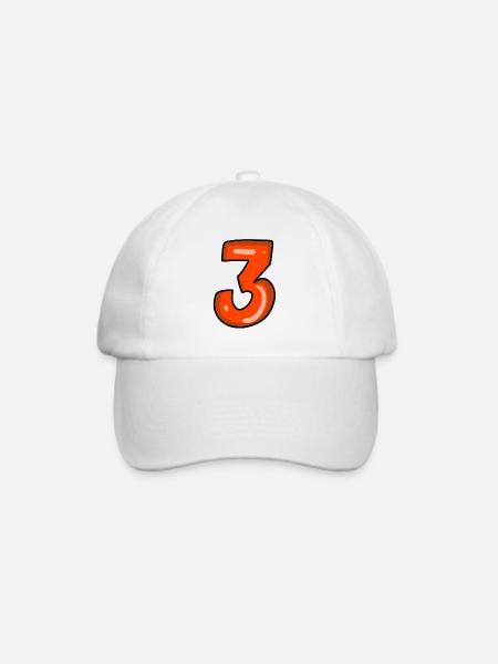 3 rot - Baseballkappe - Weiß/Weiß