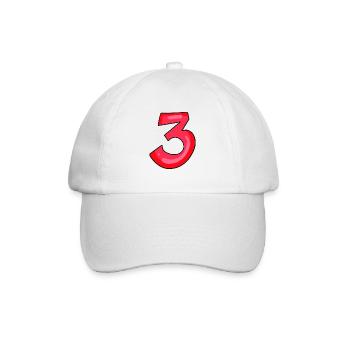 3 rot - Zahl Drei - Ziffer - Baseballkappe - Weiß/Weiß - Vorne