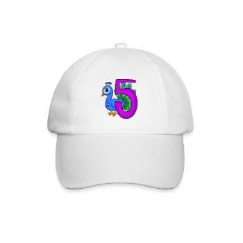 5 Jahre alt - 5. Geburtstag - Pfau Vogel Motiv - Baseballkappe - Weiß/Weiß - Vorne