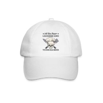 Lustige Koch Sprüche Kochen Kochmütze Totenkopf - Baseballkappe - Weiß/Weiß - Vorne