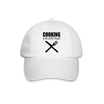 Kochen ist mein Superpower-Spaß-Zitat - Baseballkappe - Weiß/Weiß - Vorne