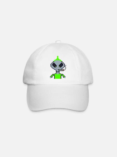 Pixel Alien "Smoking Iro" - Baseballkappe - Weiß/Weiß