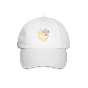 Von der alten Schule inspiriertes Blumenschädel-Design - Baseballkappe - Weiß/Weiß - Vorne