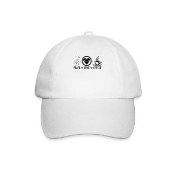 Frieden Liebe Kaffee Kaffeebohnen Herzsymbol - Baseballkappe - Weiß/Weiß - Vorne