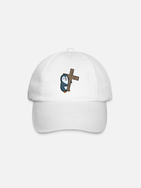 Pinguin mit Kreuz - Baseballkappe - Weiß/Weiß