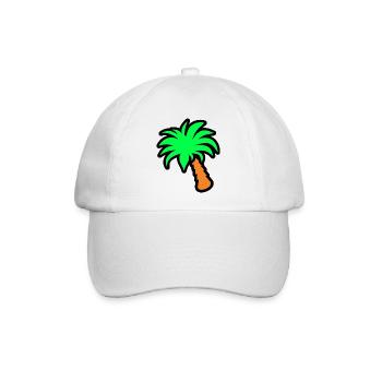 Tropische Glückseligkeit: Lebendige Cartoon-Palme - Baseballkappe - Weiß/Weiß - Vorne