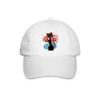 Retro Cat Flötenspieler, Mid Century Modern - Baseballkappe - Weiß/Weiß - Vorne