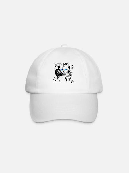 DJ Katze mit Kopfhörern - Baseballkappe - Weiß/Weiß