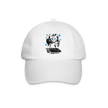 DJ Katze mit Mischpult - Baseballkappe - Weiß/Weiß - Vorne