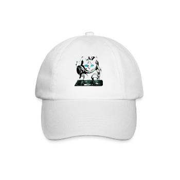 DJ Katze mit Mischpult - Baseballkappe - Weiß/Weiß - Vorne