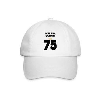 75 Geburtstag - 75 Jahre mit Krone - Baseballkappe - Weiß/Weiß - Vorne