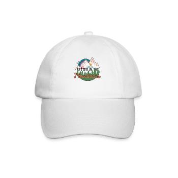 Das Leben Ist Besser In Den Wandern, Bergen, Camping - Baseballkappe - Weiß/Weiß - Vorne