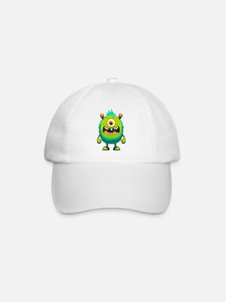 Monster Crash - Freches grünes Zyklopen Monster - Baseballkappe - Weiß/Weiß