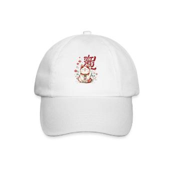 Traditionelle Maneki-Neko Glücksbringer Katze - Baseballkappe - Weiß/Weiß - Vorne