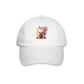 Winkekatze Maneki neko Manekineko Glücksbringer - Baseballkappe - Weiß/Weiß - Vorne