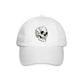 Strichzeichnung Totenkopf, - Baseballkappe - Weiß/Weiß - Vorne