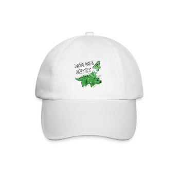 Ich bin jetzt 4 Dino Motiv für Baby's / Jungs - Baseballkappe - Weiß/Weiß - Vorne