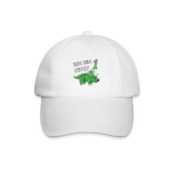 Ich bin jetzt 1 Dino Motiv für Baby's / Jungs - Baseballkappe - Weiß/Weiß - Vorne