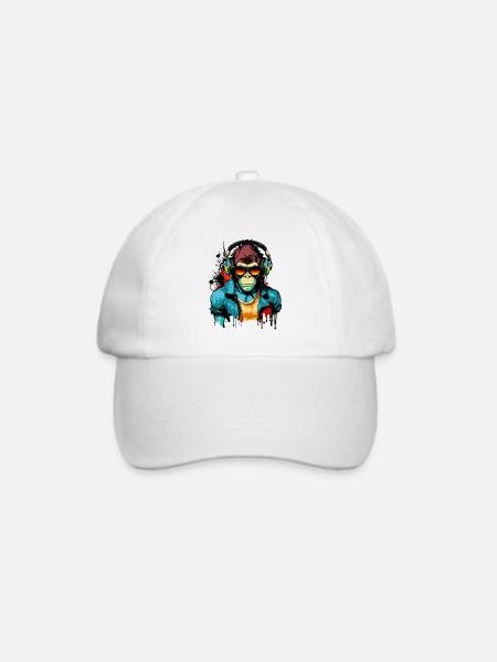 Affe Sonnenbrille Kopfhörer Musik Gamer Zocken - Baseballkappe - Weiß/Weiß