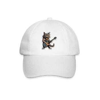 Rock-Gitarrenspieler Katze - Baseballkappe - Weiß/Weiß - Vorne