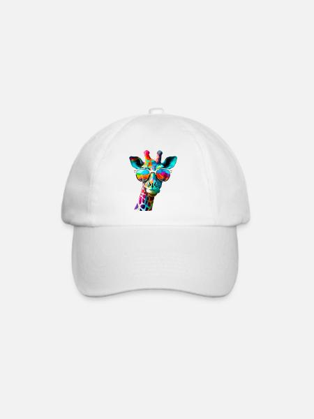 Lustige farbige Giraffe mit Sonnenbrille - Baseballkappe - Weiß/Weiß