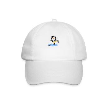 Pinguin spielt Eishockey mit Puck - Baseballkappe - Weiß/Weiß - Vorne